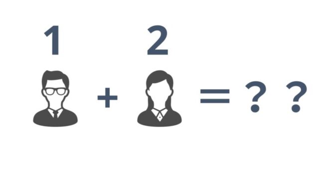 男性=1、女性=2としたときに足し算が意味を持たないことを表す図